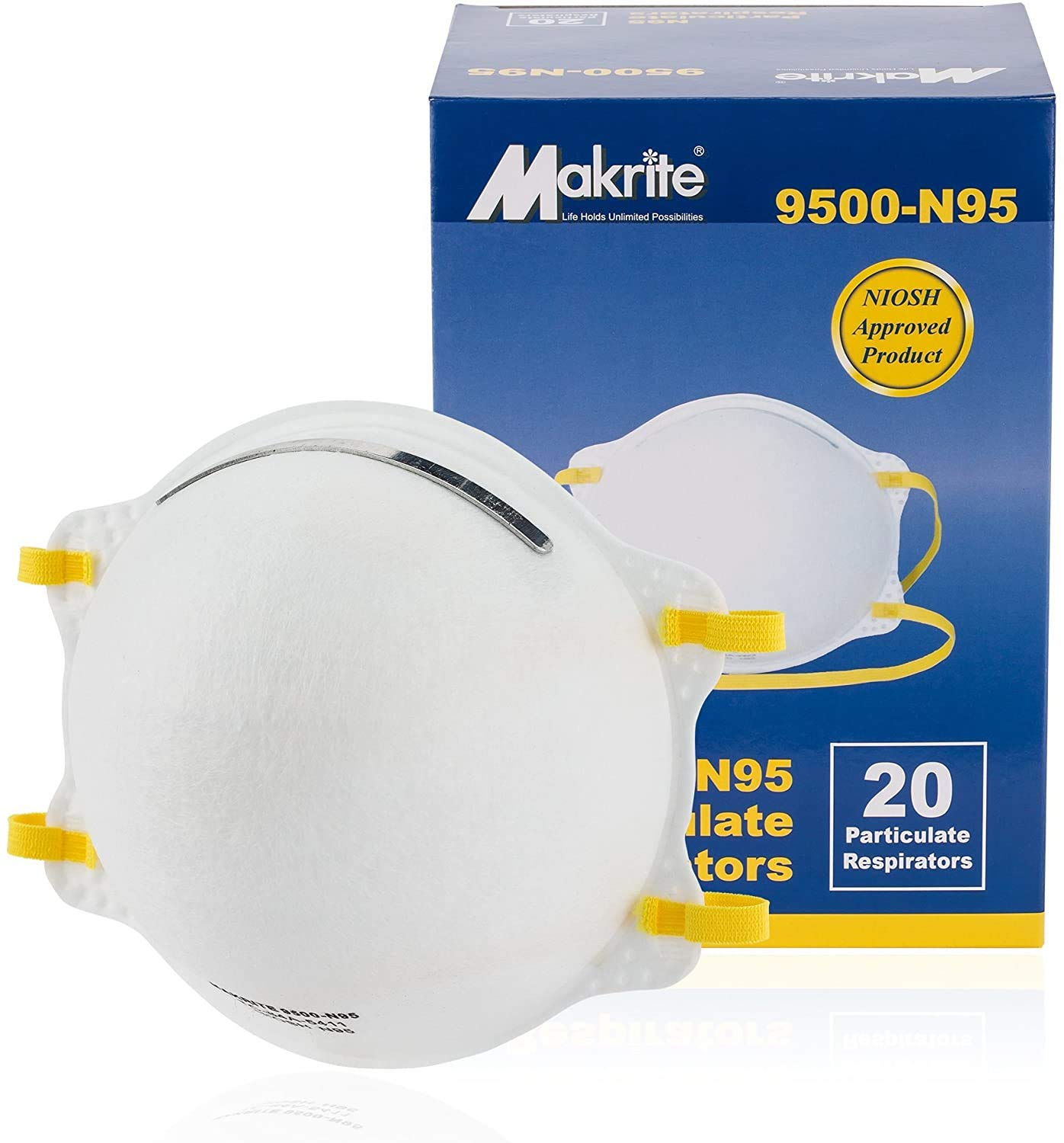 MAKRITE 9500-N95 Pre-Formed Cone Particulate Respirator Mask (Pack of 20 masks)